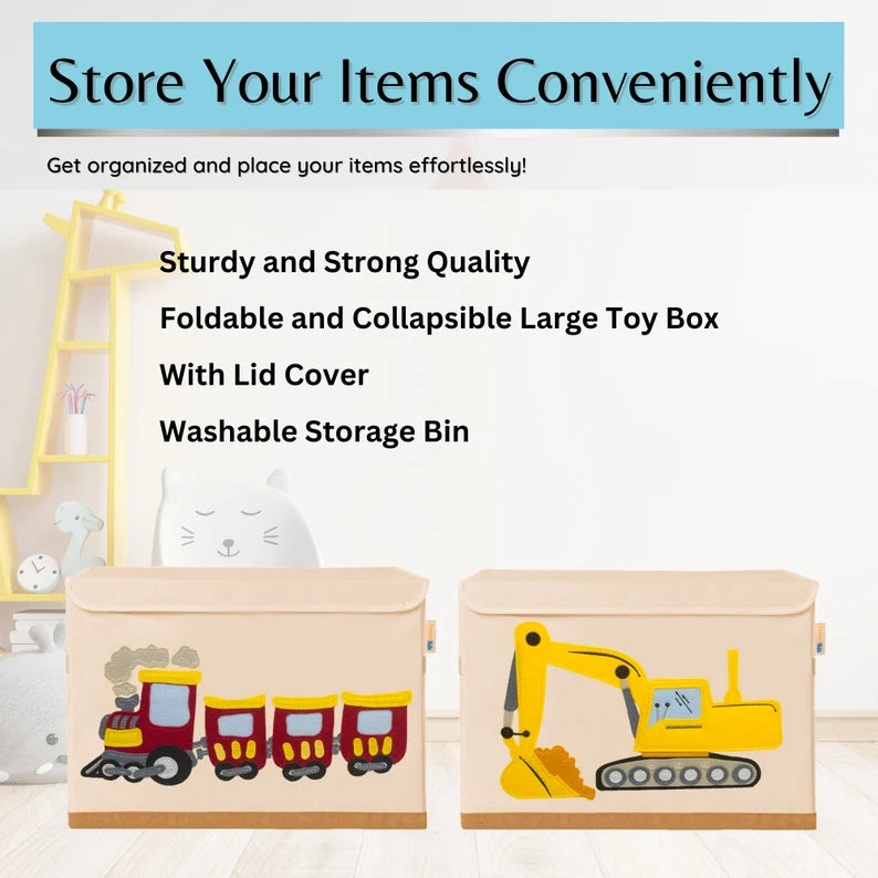 Foldable Kids Large Toy Storage Bin – Train Design Storage 20x14