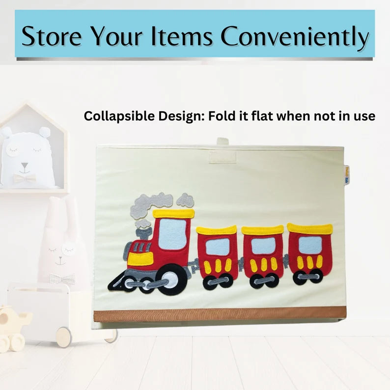 Foldable Kids Large Toy Storage Bin – Train Design Storage 20x14