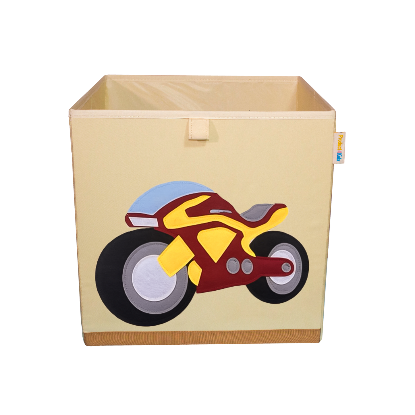 Kids Foldable Toy Storage Cube 13x13 – Washable Canvas Bin Organizer for Playroom, Nursery, motorcycle