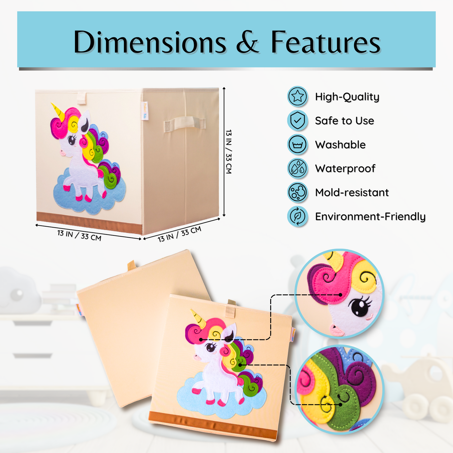 Washable Collapsible, Unicorn Toy Box Storage Organizer for Kids Nursery Foldable Toy Chest Bins for Girls 13 inch