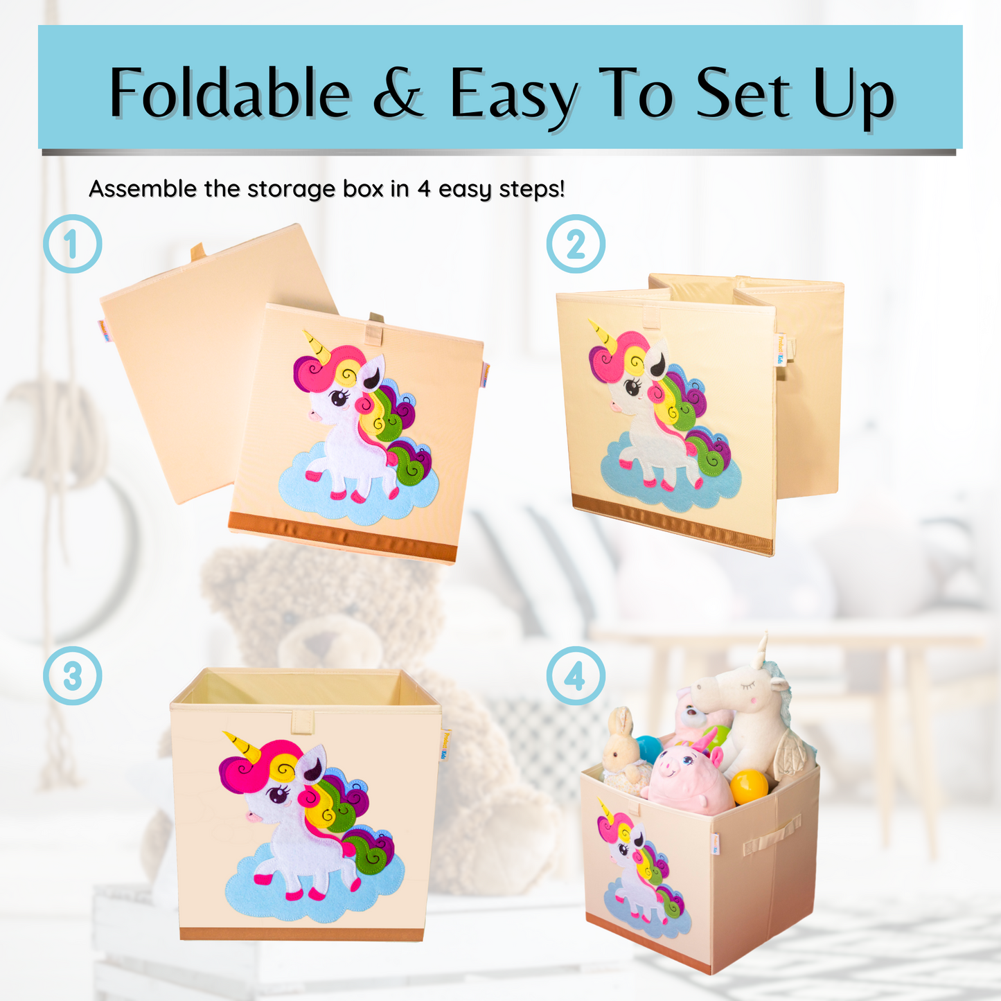 Washable Collapsible, Unicorn Toy Box Storage Organizer for Kids Nursery Foldable Toy Chest Bins for Girls 13 inch