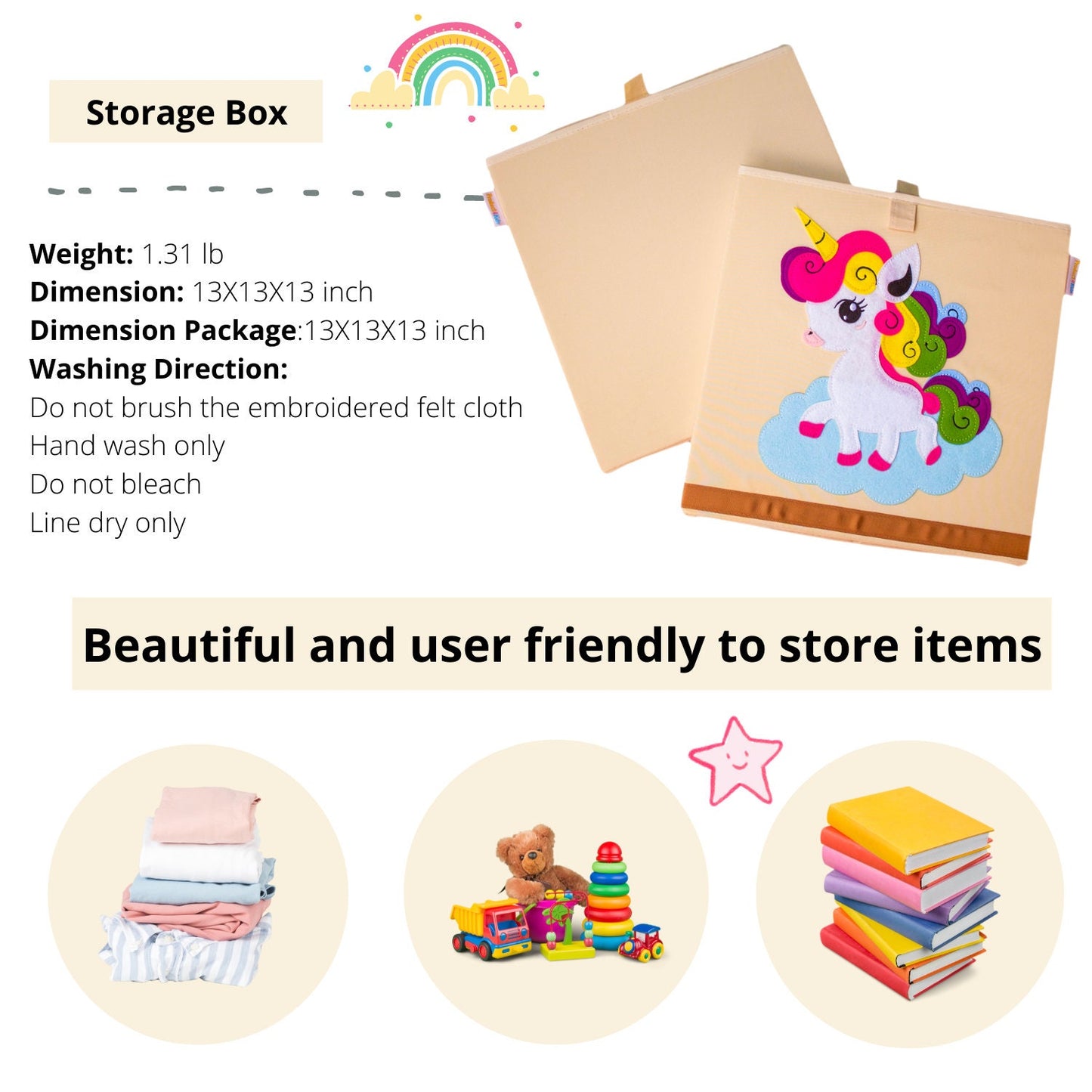 Washable Collapsible, Unicorn Toy Box Storage Organizer for Kids Nursery Foldable Toy Chest Bins for Girls 13 inch