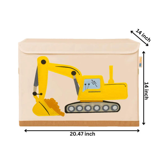 Excavator Kids Large Toy Storage Bin 20x14 – Foldable Washable Canvas Organizer for Playroom, Nursery