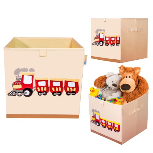 Product 4 Kids - Washable Toy Box Storage Cube, Canvas Toy Chest Organizer Foldable Kids Toy Storage Organizers for Child's Bedroom or Playroom -13x13x13 Inch (Train)