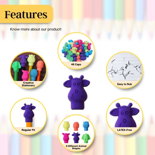 Product 4 Kids – Erasers for Kids Cap Erasers for Pencils, Cute Erasers, Pencil Toppers, Animal Pencil Erasers Toppers Fun Erasers for Pencil Cap, Pencil Cap Erasers, Cute Erasers for Kids - 48Pcs